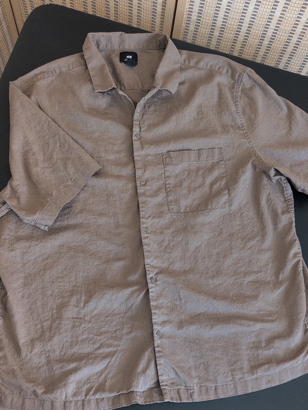 H&M Casual Brown Short-Sleeve Button-Down Linen & Cotton Shirt